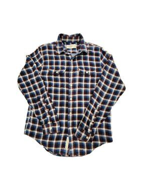 Abercrombie & Fitch Shirt Mens Tag L Fits M Blue Plaid Y2K Flannel 2 Pocket